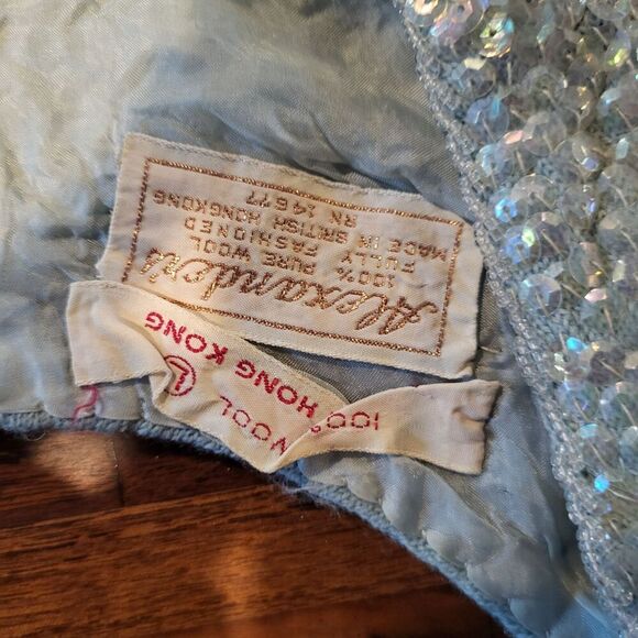 Vintage Alexander’s Heavily Beaded Top Blue Sequin 100% Wool Formal Sz M - moth - Picture 4 of 7
